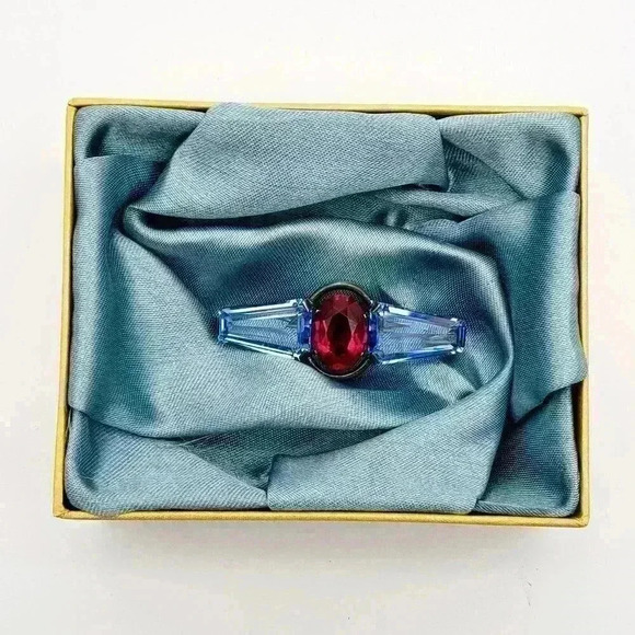 Sterling Silver Aquamarine and Ruby Brooch - Picture 1 of 3